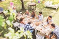 Family celebration or a garden party outside in the backyard.