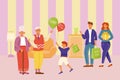 Family celebration grandpa birthday flat vector illustration