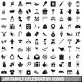 100 family celebration icons set, simple style Royalty Free Stock Photo