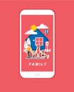 Family character vector design. For mobile app banner. Paper art style.