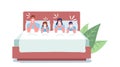 Family Characters Caught Flu Concept. Unhappy Sick Mom, Dad and Children Sitting in Bed Having Fever, Coughing, Sneezing