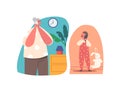 Family Characters Communicate by Mobile Phone. Granny and Little Grandson Speaking by Smartphones. Kid and Woman Calling