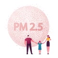 Family Characters Wearing Protective Face Masks Holding Hands. City Environment Air Pollution Concept