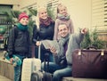 Family checking direction in map Royalty Free Stock Photo