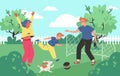 Family with child playing soccer or football together flat vector illustration. Royalty Free Stock Photo