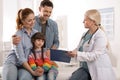 Family with child visiting doctor