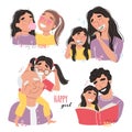 Family and childhood concept. parents hug a child. girl with best friends. an elderly man is having fun with his granddaughter