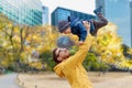 Father with son having fun in autumn tokyo city Royalty Free Stock Photo