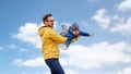 Father with son playing and having fun outdoors Royalty Free Stock Photo