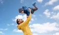 Father with son playing and having fun outdoors Royalty Free Stock Photo