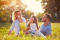 Family with children blow soap bubbles Royalty Free Stock Photo