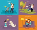 Family with children concept flat icons set Royalty Free Stock Photo