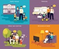 Family with children concept flat icons set Royalty Free Stock Photo