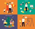 Family with children concept flat icons set Royalty Free Stock Photo