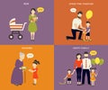 Family with children concept flat icons set Royalty Free Stock Photo