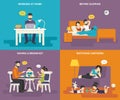 Family with children concept flat icons set of people with tablet pc and laptop