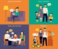 Family with children concept flat icons set Royalty Free Stock Photo