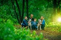 Family with children, and husky dogs in the forest Royalty Free Stock Photo