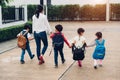 Family children kid son girl and boy kindergarten walking going to school