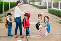 Family children kid son girl and boy kindergarten walking going