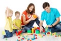 Family with Children Playing Toys Blocks, Kids Parents on White Royalty Free Stock Photo