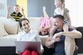 Family with children spend their home time in quarantine Royalty Free Stock Photo