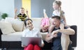 Family with children spend their home time in quarantine Royalty Free Stock Photo