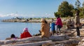 Family with children watching at sea enjoying the view in Richmond Park BC