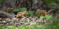 A family of chipmunks playing and chasing each other around a tree, concept of Rodent behavior, created with Generative Royalty Free Stock Photo