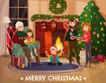 Family Christmas Congratulation Illustration