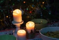 Family christmas evening dinner three candle on table Royalty Free Stock Photo