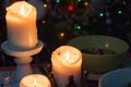 Family christmas evening dinner three candle on table Royalty Free Stock Photo