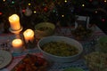 Family christmas evening dinner three candle on table Royalty Free Stock Photo