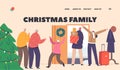 Family Christmas Landing Page Template. Happy Grandchildren Visiting Grandparents Concept. Father, Mother and Kids