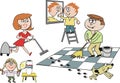 Family cleaning cartoon