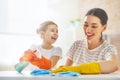 Family cleans the room