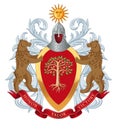 Family coat of arms. Bears are holding a shield. On the shield is a fruitful tree