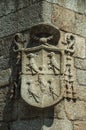 Family coat of arms shield carved on stone in a gothic Cathedral