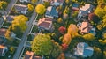 Family colorful houses in neighborhood with green trees, Aerial View of Sustainable settlement Royalty Free Stock Photo