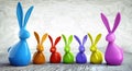 Family of colorful porcelain easter rabbits