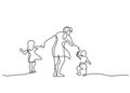 Family concept Mother walking with small children