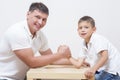 Father is Having Funny Armwrestling Tournament Royalty Free Stock Photo