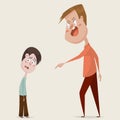 Family conflict. Aggressive man threats and shouts on oppressed boy in anger. Royalty Free Stock Photo