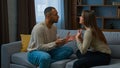 Family conflict couple quarrel annoyed 30s african american man arguing with angry hispanic woman ethnic husband wife Royalty Free Stock Photo