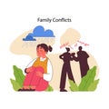Family conflicts concept. Flat vector illustration