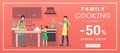 Family cooking courses web banner template. Culinary training classes for parents with children internet promo poster