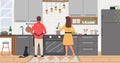 Family cooking at home. Man and woman making soup in kitchen interior. Couple preparing food together Royalty Free Stock Photo