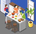 Family Cooking Isometric Background Royalty Free Stock Photo