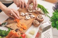 Family Cooking Meal Preparation Together Cutting Ingredients