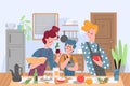 Family cooking, people in kitchen vector illustrationfamily cooking